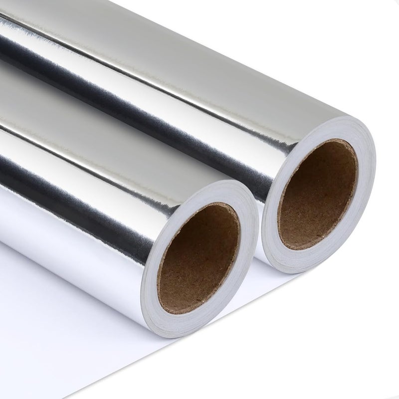 NESCCI Silvery Metallic Wrapping Paper, Solid Color Paper-2 Roll,17 Inches X 32.8 Feet Per Roll,Gift Wrapping Paper,Perfect for Wedding,Valentine's Day, Birthday,Baby Shower,DIY Bouquet - Image 1